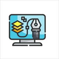 A computer with a pen and a yellow folder vector