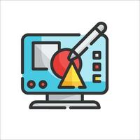 A computer monitor with a red triangle on it vector
