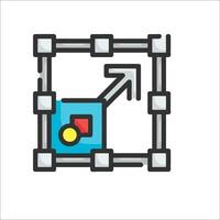 A square frame with a box and a red arrow pointing to it vector