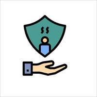 A hand holding a shield with a person on it vector