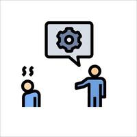 A man is talking to another man with a gear vector