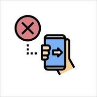 Hand holding a phone with a red cross and a phone icon vector