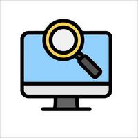 Magnifying glass icon on computer monitor vector