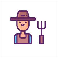 A farmer with a pitchfork and hat icon vector