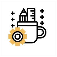 A coffee cup with gears and a pencil vector