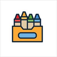 A box with crayons inside it, with a white background vector