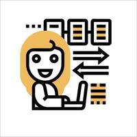 A woman is working on a laptop with a computer icon vector