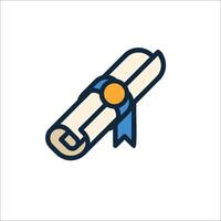 A diploma icon with a blue ribbon vector