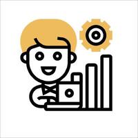 A man with a laptop and a clock icon vector