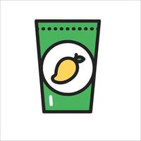 A lemon juice bottle with a green label vector