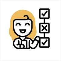 A woman holding a checklist with a check mark next to it vector