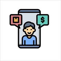 A man is talking to a phone with money and speech bubbles vector