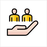 A hand holding a yellow person icon vector