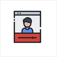 A person is sitting in a computer screen with a call icon vector