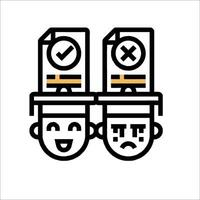 Two people with hats on their heads, one with a check mark and the other with a cross vector