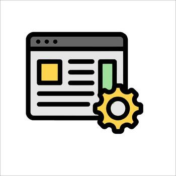 un web página con un engranaje y un reloj icono vector