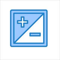 A blue and white icon of a calculator vector