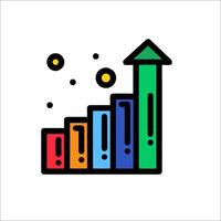 A colorful bar chart with a line going up vector