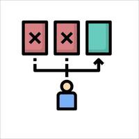 A person is standing in front of a computer with three different cards vector