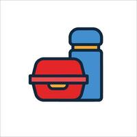 A red and blue lunchbox and a bottle of water vector