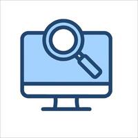 Magnifying glass icon on a computer monitor vector