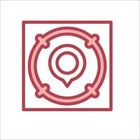 A red and white icon of a circle with a pin in it vector