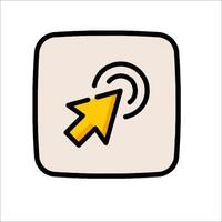 A yellow arrow pointing to a button icon vector