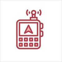 A red and white icon of a cell phone vector