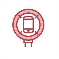 A red and white icon of a phone in a light bulb vector