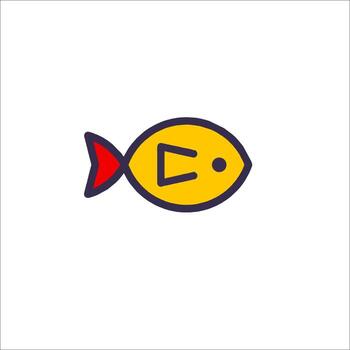 A fish icon with a red and yellow color vector