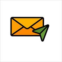 An orange envelope with a green paper airplane vector