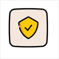 A yellow shield with a tick mark on it vector