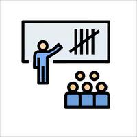 A man is standing in front of a board with a bar graph vector