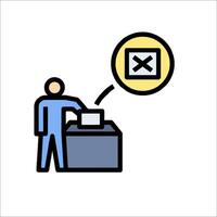A man is putting a ballot into a box with an x vector
