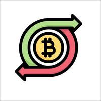 Bitcoin icon with arrows pointing up and down vector