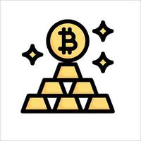 A bitcoin icon on top of a pile of gold vector