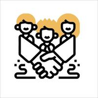 A group of people shaking hands with a sign that says teamwork vector