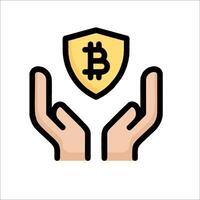 Bitcoin in hands icon vector