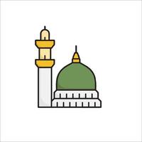A mosque icon with a green dome and a green tower vector