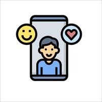 A man is looking at a phone with two smiley faces vector