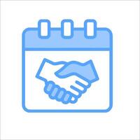 A calendar icon with two hands shaking hands vector