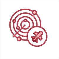A red and white icon of a plane and a globe vector