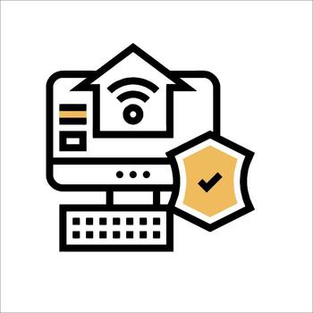 un computadora con un Wifi símbolo y un proteger vector