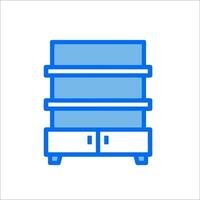 A blue icon of a shelf with drawers vector