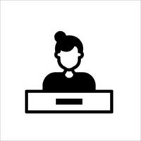 A black and white icon of a person sitting at a desk vector