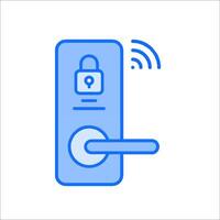 A blue icon of a door with a lock on it vector