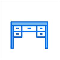 A blue line icon of a desk with drawers vector