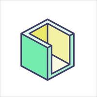 A cube with a yellow and green outline vector