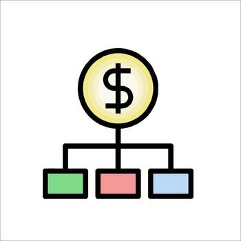 A dollar sign and a box with three different colored boxes vector