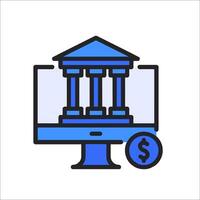 A bank and a dollar sign on a computer screen vector